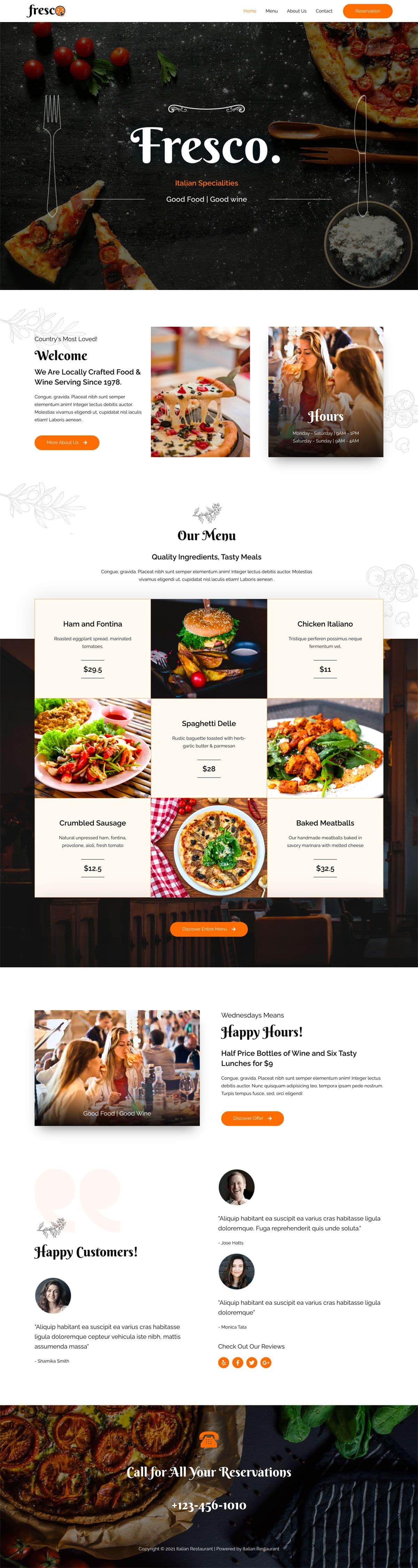 Italian Restaurant desktop website design preview