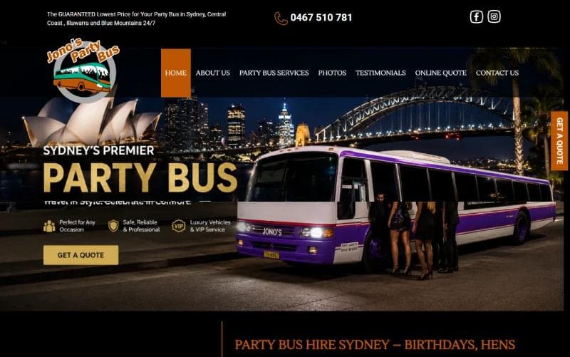 Jonos Party Bus website