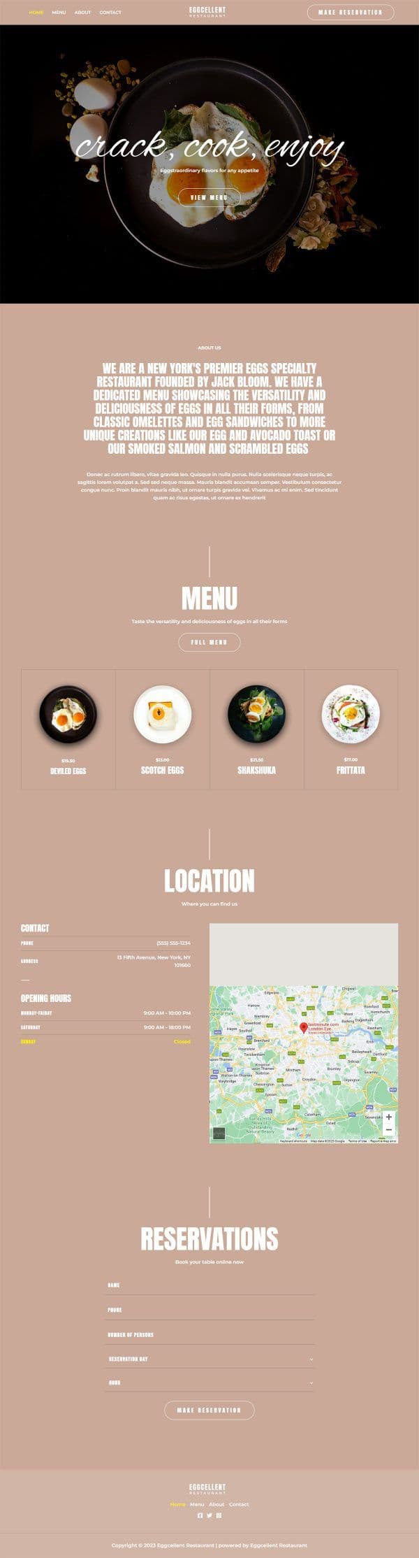 Eggcellent Restaurant mobile website design preview