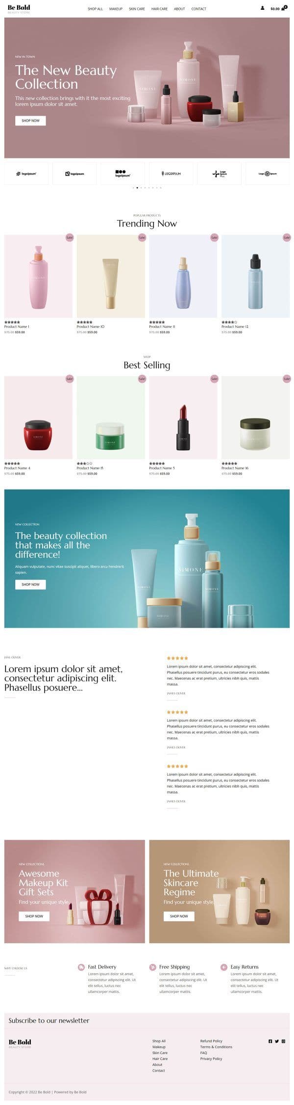 Be Bold full homepage website design preview