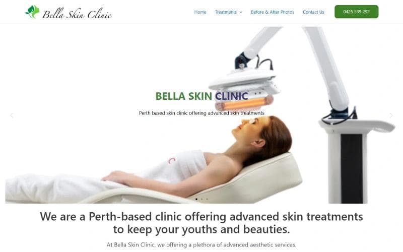 Bella Skin Clinic website screenshot