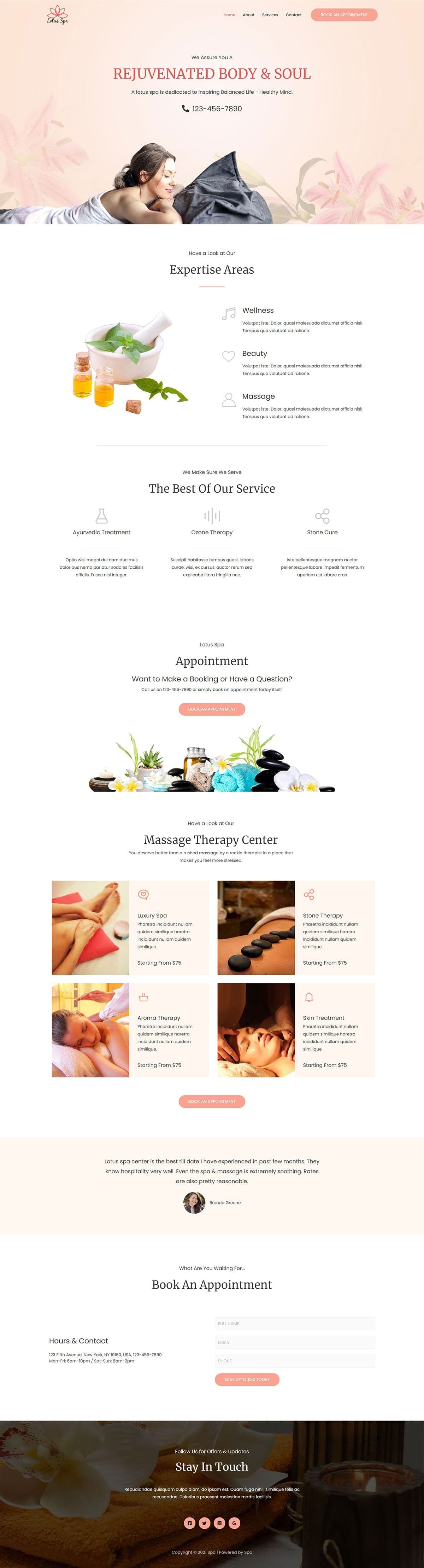 Lotus Spa desktop website design preview
