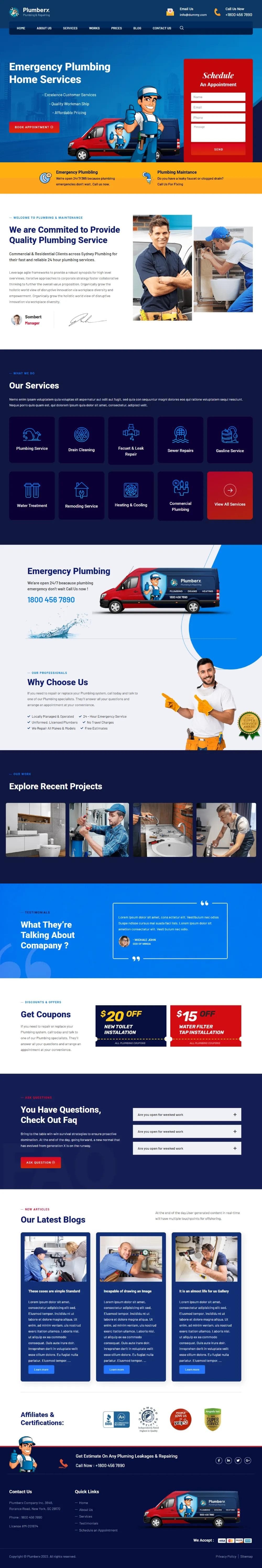 plumber website design homepage desktop vew