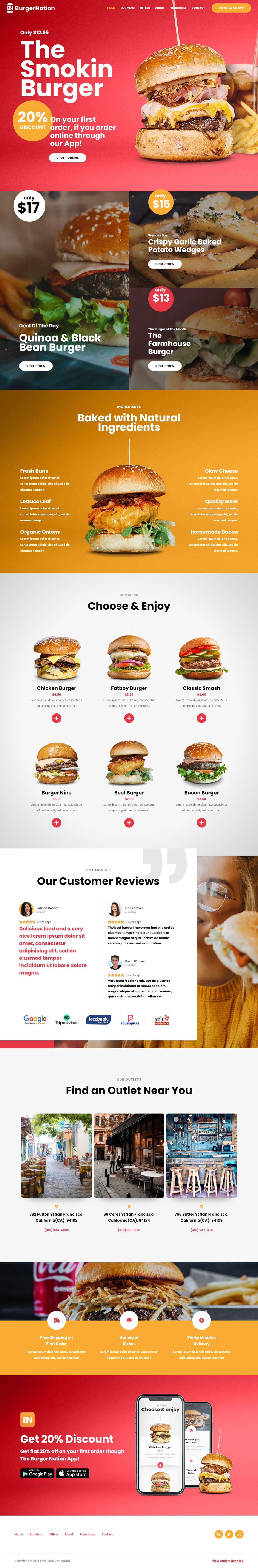 Fast Food Restaurant desktop website design preview