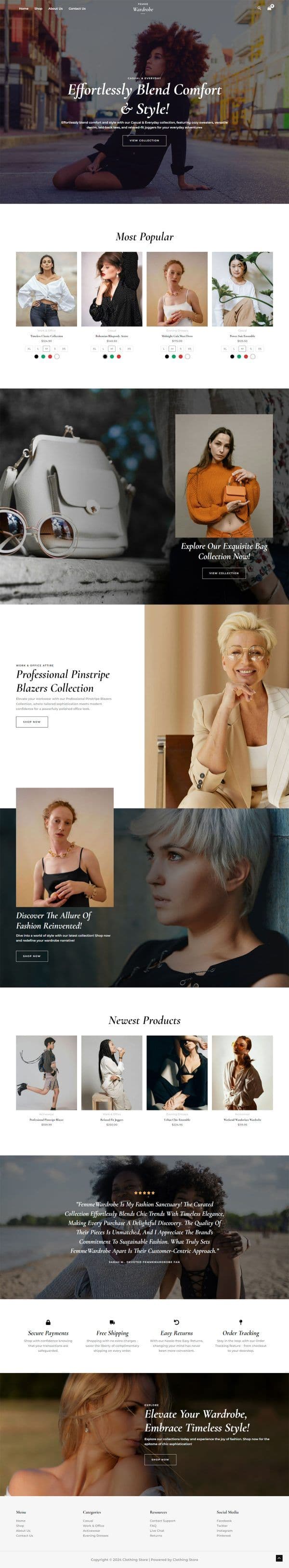 Clothes Shop full homepage website design preview