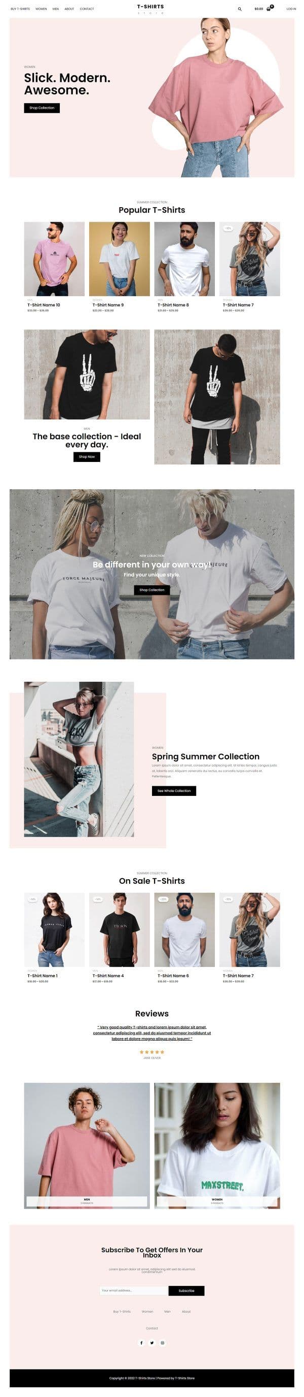 T-Shirts Store desktop website design preview