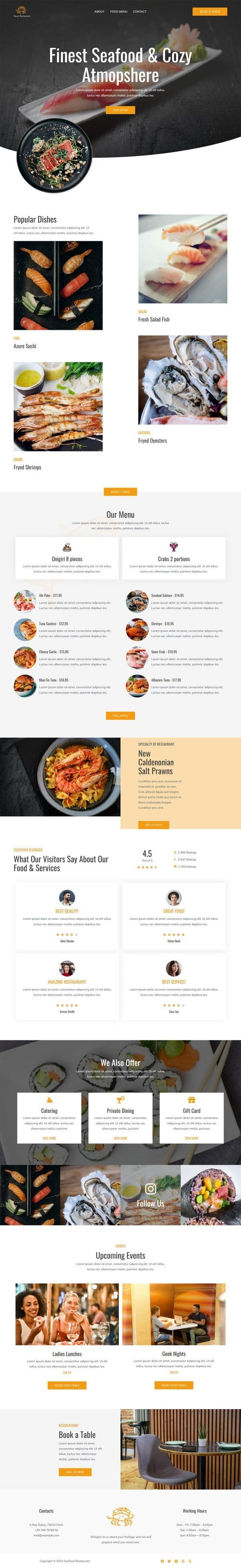 Seafood Restaurant mobile website design preview