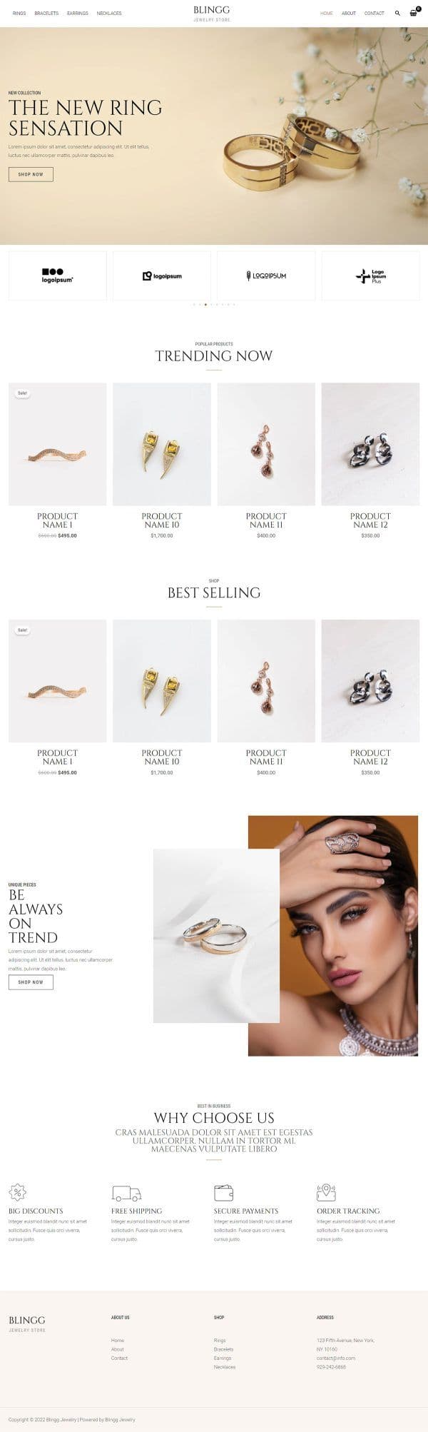 Blingg Jewelry mobile website design preview