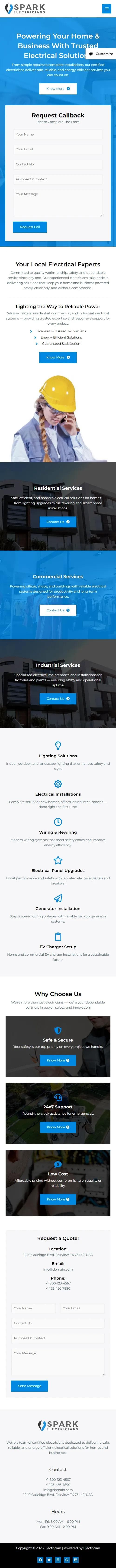 Spark Electrician Website Design Preview Responsive