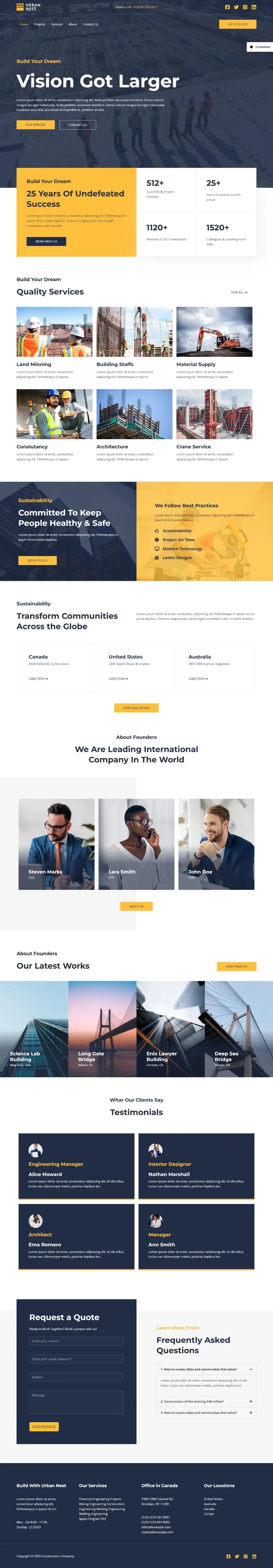 Construction Company website design template - Urban Nest