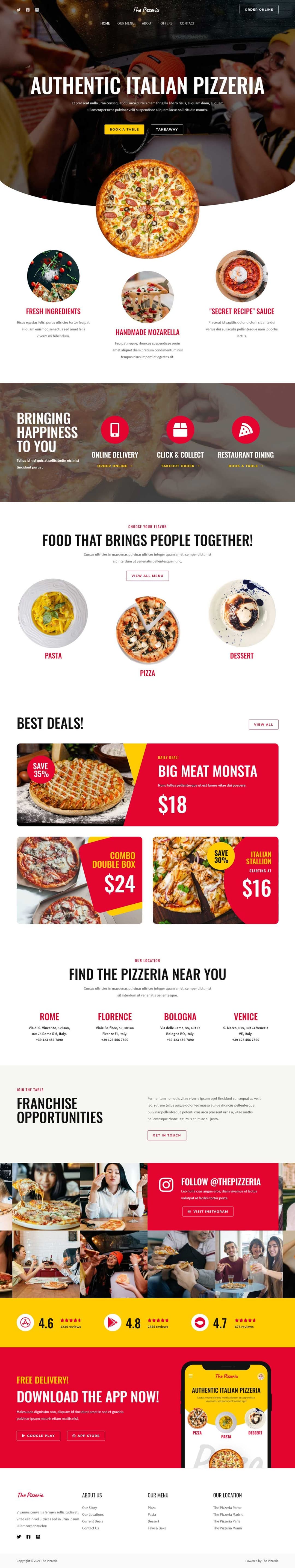 The Pizzeria mobile website design preview