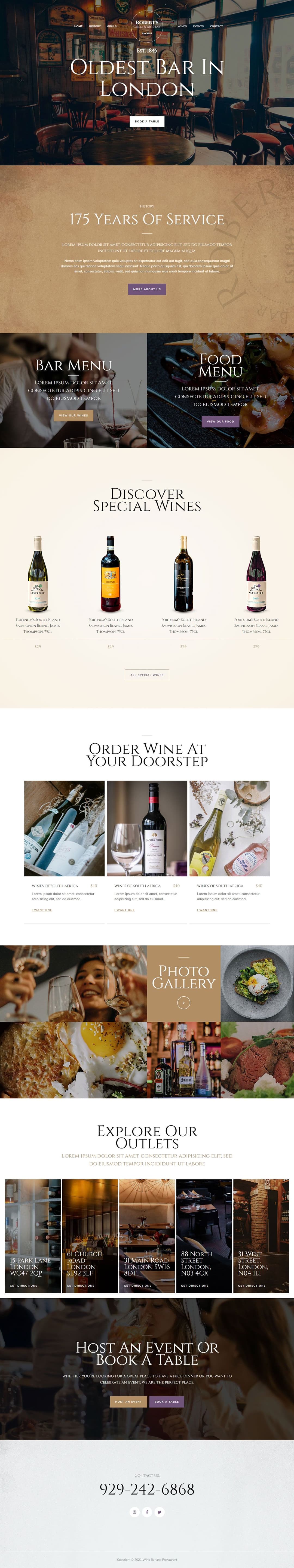 Wine Bar and Restaurant mobile website design preview