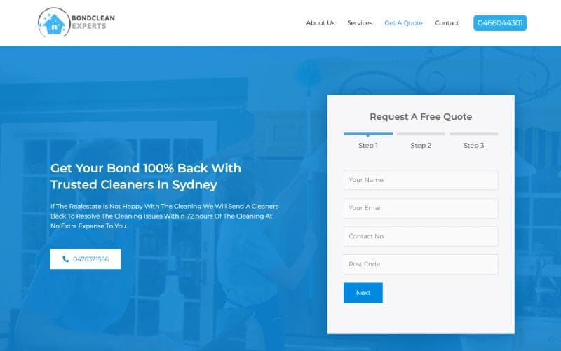 Bond Clean Experts website screenshot