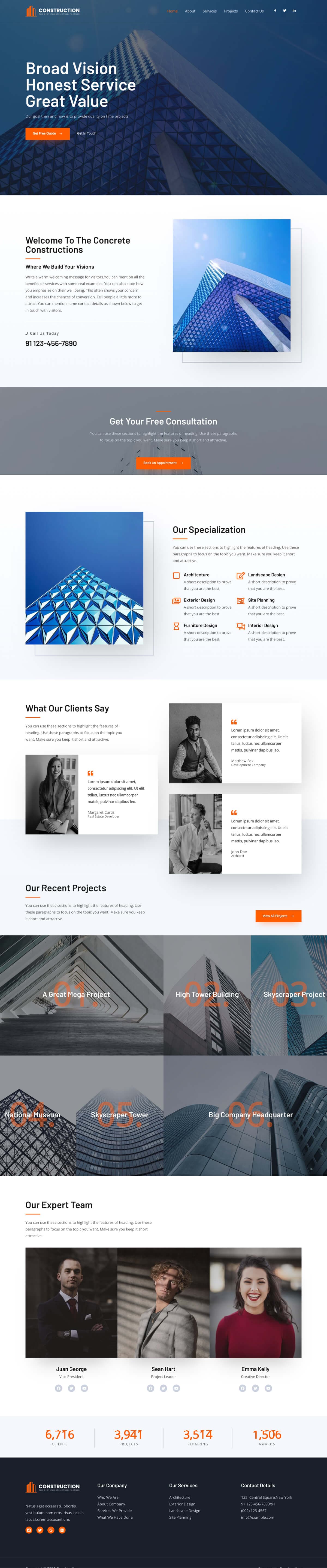 Construction full homepage website design preview