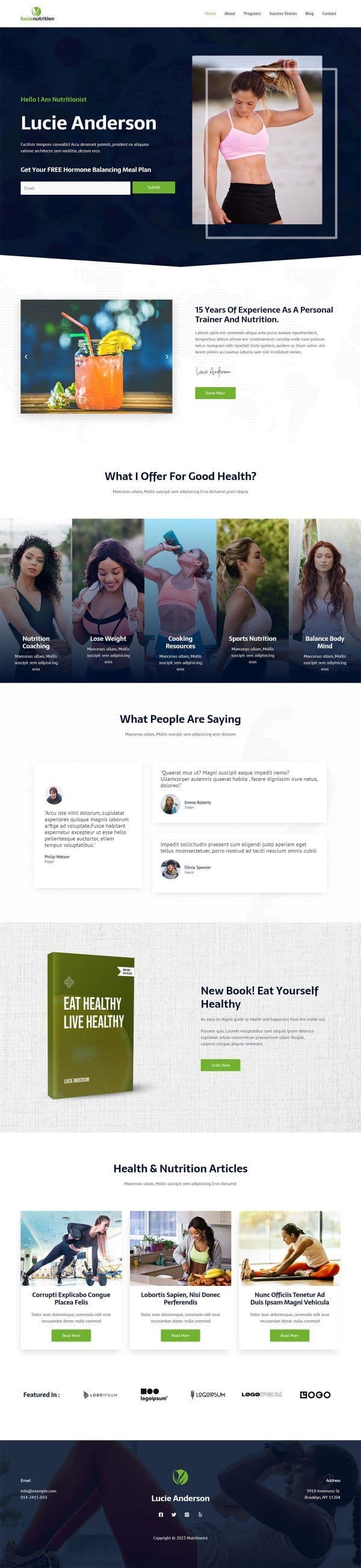 Nutritionist mobile website design preview