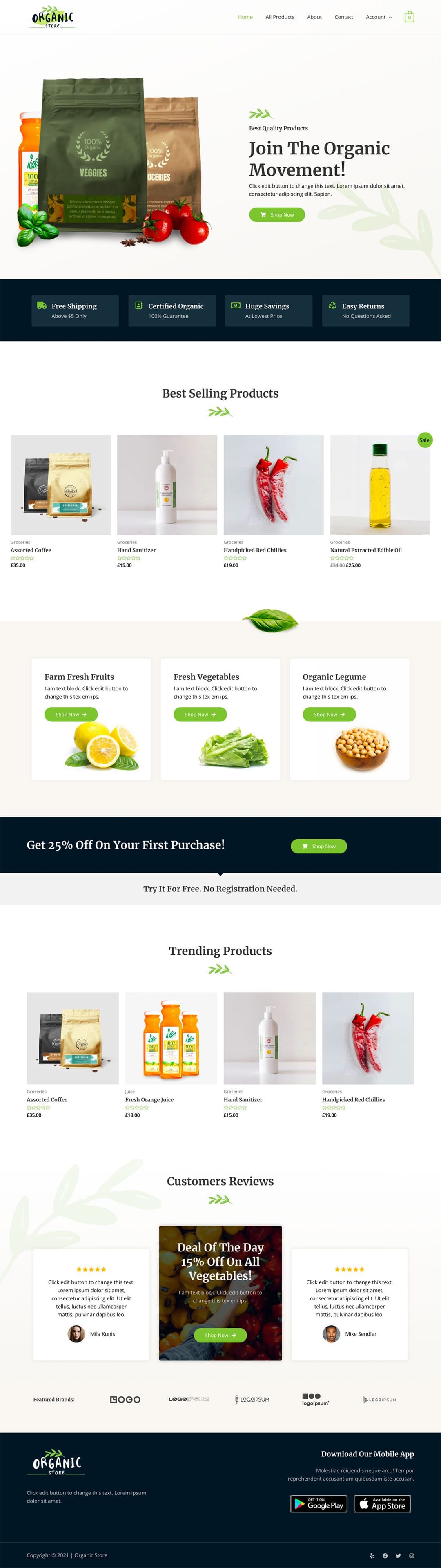 Organic Store mobile website design preview