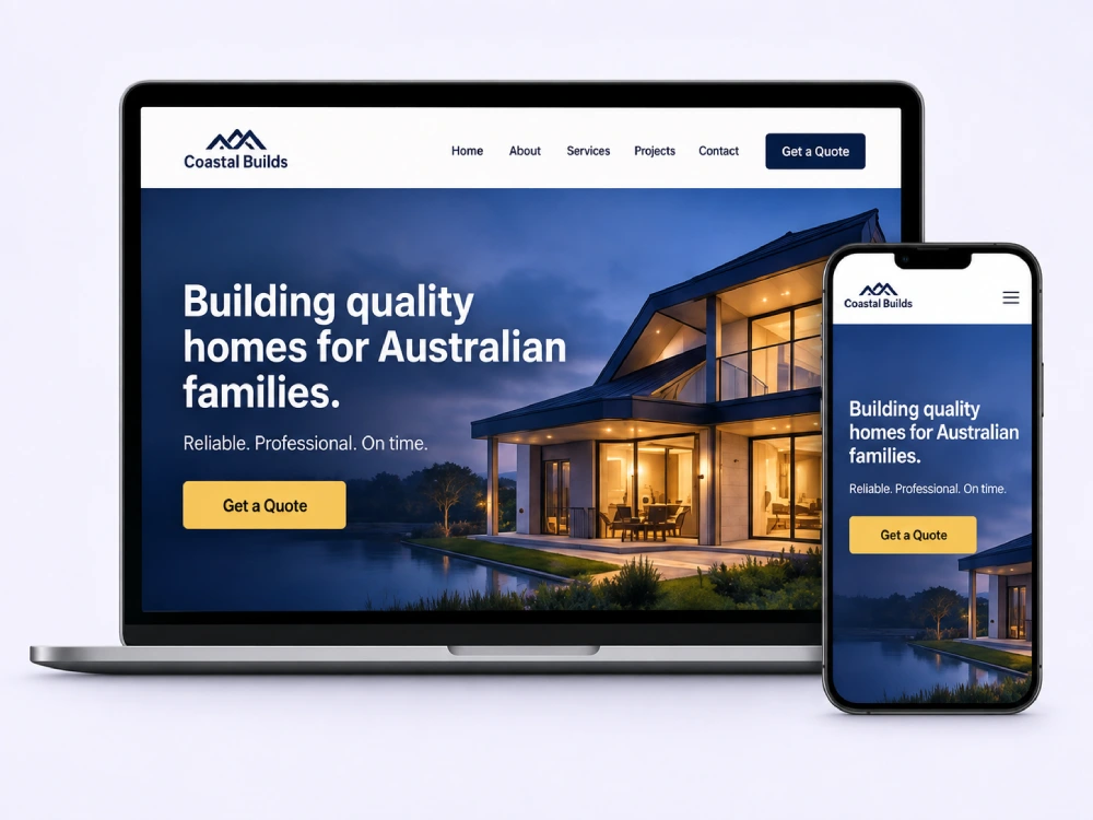 Responsive WebQuick demo website displayed on a laptop and phone