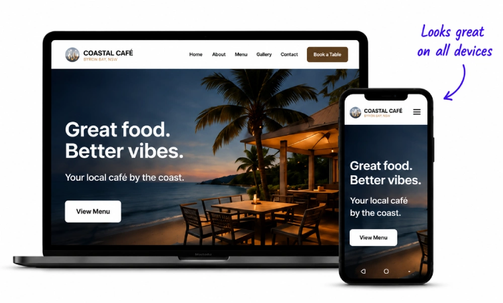 WebQuick demo website shown on laptop and phone