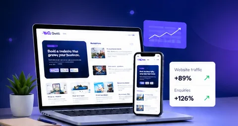WebQuick website growth dashboard shown on laptop and mobile devices