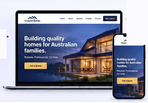 Responsive WebQuick demo website shown on laptop and phone