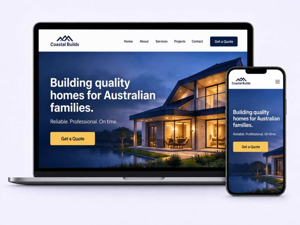 Responsive WebQuick demo website displayed on laptop and phone
